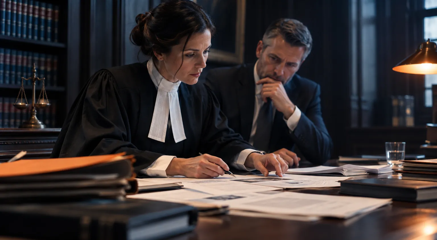 Advocate presenting documents in a courtroom